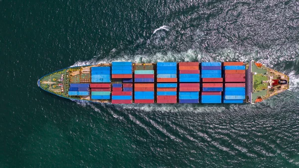 Luchtfoto Containerschip Met Container Import Export Logistiek Internationaal Vervoer Containerschip — Stockfoto