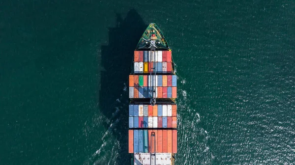 Aerial view container ship carrying container box global business cargo freight shipping commercial trade logistic and transportation oversea worldwide  by container vessel.Container cargo freight ship.