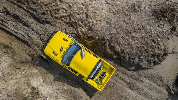 Veículo Carro Road Vista Aérea Carro Rodas Dirige Road — Fotografia de Stock