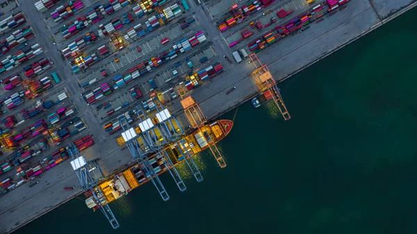 Navio Recipiente Que Trabalha Noite Logística Exportação Importação Negócio Transporte — Fotografia de Stock