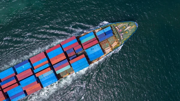 Luchtfoto Containerschip Met Container Import Export Logistiek Internationaal Vervoer Containerschip — Stockfoto