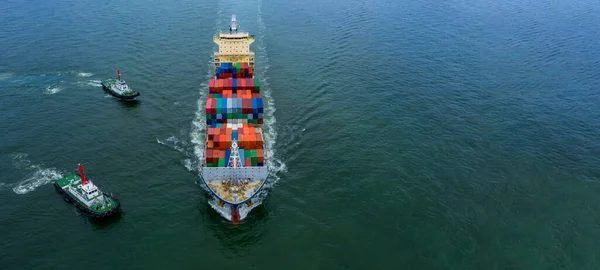 Aerial View Container Ship Carrying Container Box Import Export Global — Stock Photo, Image