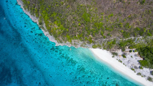 Vista Aérea Isla Sumilon Playa Arena Con Los Turistas Nadando —  Fotos de Stock