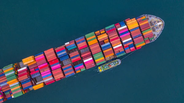 Container Ship Carrying Container Aerial View Business Import Export Logistic — Stock Photo, Image