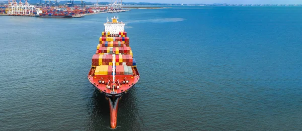 Vista Lateral Aérea Portacontenedores Portadores Contenedores Negocios Exportación Importación Logística — Foto de Stock