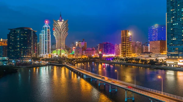 Paysage Urbain Macao Nuit Tous Les Hôtels Casinos Sont Colorés — Photo