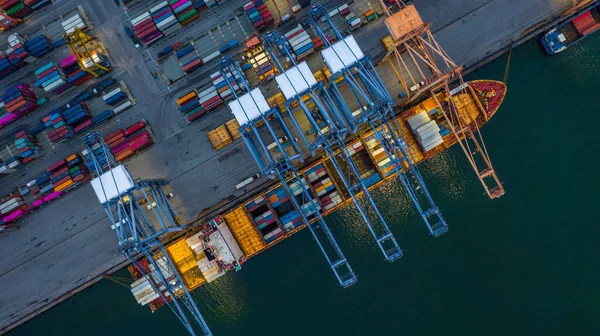 Vista Aerea Carico Della Nave Container Notte Nel Porto Industriale — Foto Stock