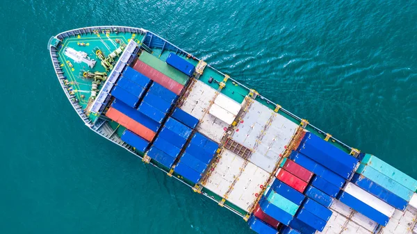 Recipiente Navio Transportando Recipiente Para Importação Exportação Vista Aérea Logística — Fotografia de Stock