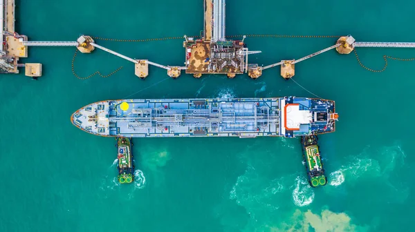 Carregamento Navio Tanque Combustível Vista Porto Cima Navio Tanque Logística — Fotografia de Stock