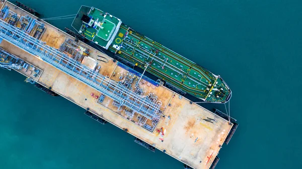 Tanker Schip Laden Het Havenzicht Van Bovenaf Tanker Schip Logistieke — Stockfoto