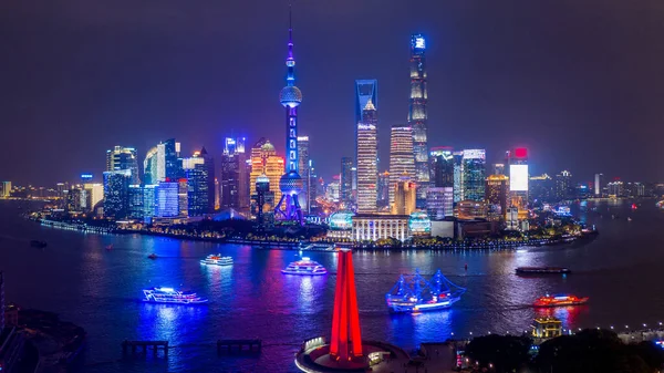Вид Воздуха Шанхай Город Горизонта Небоскреба Шанхай Современный Город Ночью — стоковое фото
