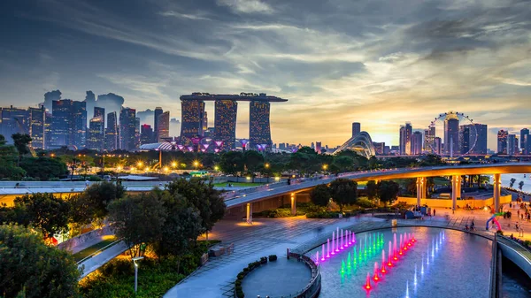 Paysage Urbain Singapour Skyline Gratte Ciel Nuit Singapour Architecture Bâtiment — Photo