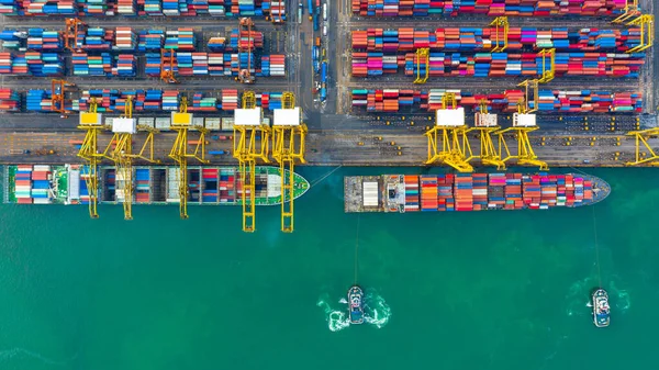 Navio Contêineres Que Trabalha Porto Industrial Logística Importação Exportação Negócios — Fotografia de Stock