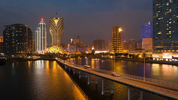 Paysage Urbain Macao Nuit Tous Les Hôtels Tours Sont Colorés — Photo