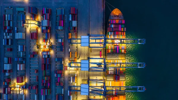 Nave Portacontainer Che Lavora Notte Importare Business Logistica Esportazione Trasporto — Foto Stock