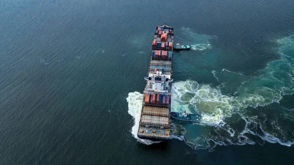 Container Cargo Ship Tugboat Ocean Business Global Commercial Trade Container — Stock Photo, Image