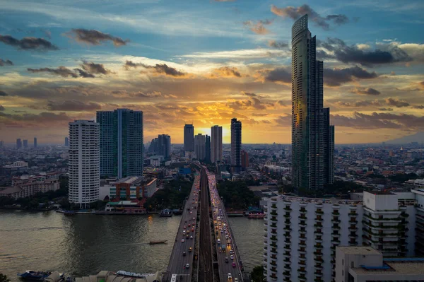 Aerial View Bangkok City Skyline Skyscraper Sathorn Road Business Financial — Stock Photo, Image