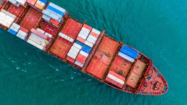 Containerschip Met Container Voor Uitvoer Vanuit Lucht Logistiek Vrachtvervoer Schip — Stockfoto