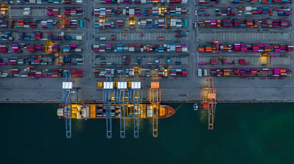 Containerschip Werken Nachts Business Import Export Logistiek Vervoer Van International — Stockfoto