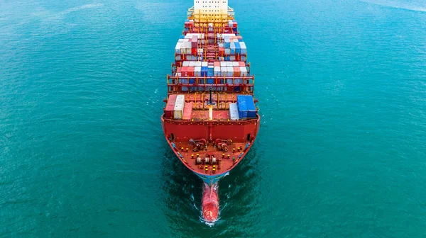 Containerschip Met Container Voor Uitvoer Vanuit Lucht Logistiek Vrachtvervoer Schip — Stockfoto