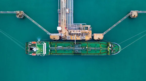 Tanker Loď Přístavu Ropný Terminál Cisternová Loď Nakládání Letecký Pohled — Stock fotografie