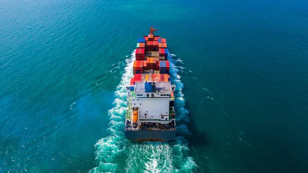 Recipiente Navio Transportando Contêiner Para Importação Exportação Visão Aérea Logística — Fotografia de Stock