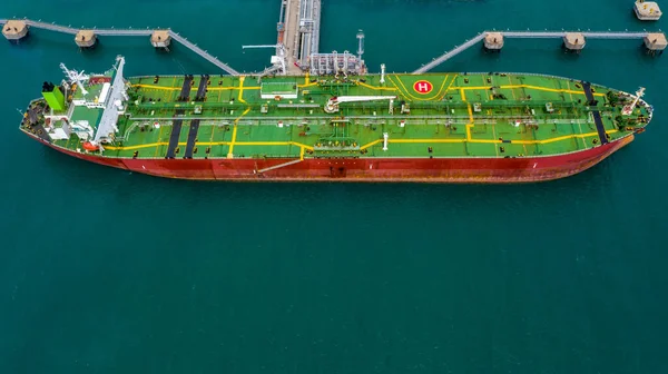 Luchtfoto Tanker Schip Lossen Haven Business Import Olie Gas Petrochemische — Stockfoto