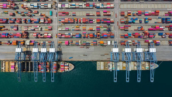 Aerial View Cargo Ship Terminal Unloading Crane Cargo Ship Terminal — Stock Photo, Image