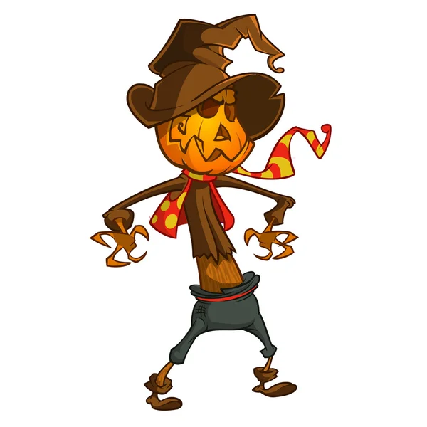 Espantapájaros de Halloween con cabeza de calabaza. Personaje de dibujos animados vectorial aislado en blanco — Archivo Imágenes Vectoriales