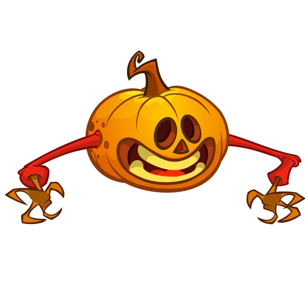 Halloween cartoon scarecrow with pumpkin head. Vector cartoon character isolated on white — Stock Vector