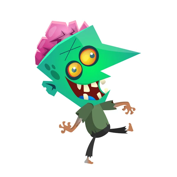 Green zombie walking. Halloween vector illustration of walking dead — Stock Vector