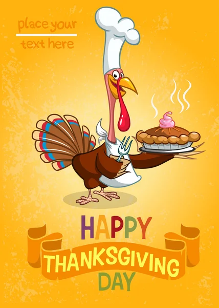 Thanksgiving Turkije portie pompoen pie. Vector cartoon — Stockvector