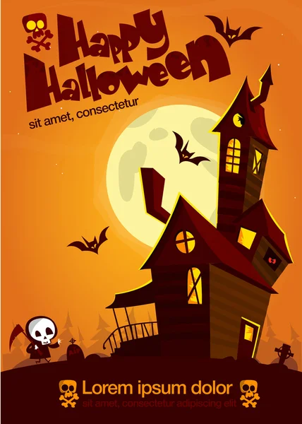 Una casa embrujada de fantasmas. Tarjeta o póster de Halloween. Ilustración vectorial — Vector de stock