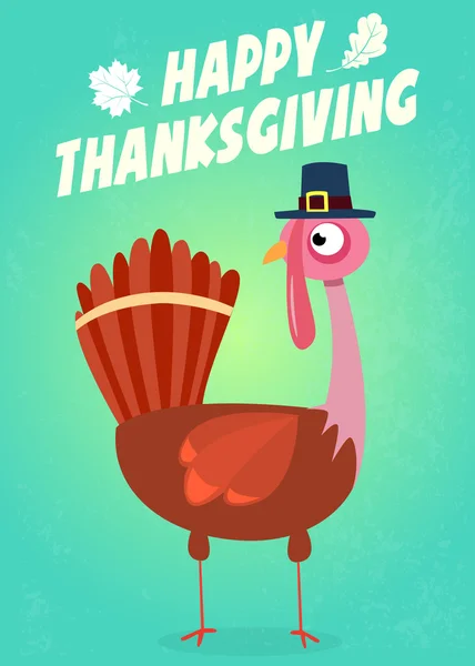 Happy Thanksgiving groet met Turkije lopen. Vectorillustratie — Stockvector