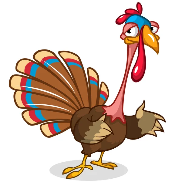 Thanksgiving turkey mascot waving on white background. Vector character isolated on white background — Stock Vector