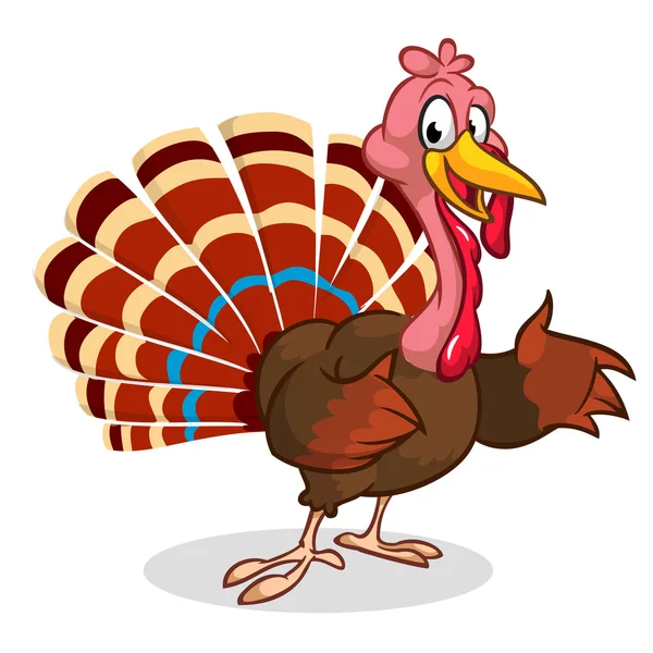 Cartoon Thanksgiving tacchino presentando isolato su bianco. Vettore — Vettoriale Stock