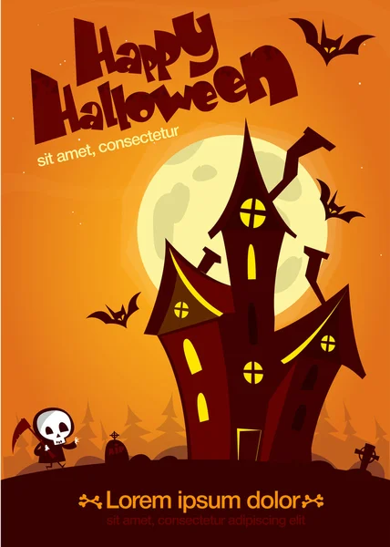 Uma casa assustadora assombrada por fantasmas. Cartão de Halloween ou cartaz. Ilustração vetorial — Vetor de Stock