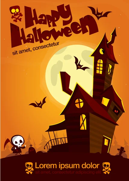 Enge oude ghost spookhuis. Halloween-kaart of poster. Vectorillustratie — Stockvector