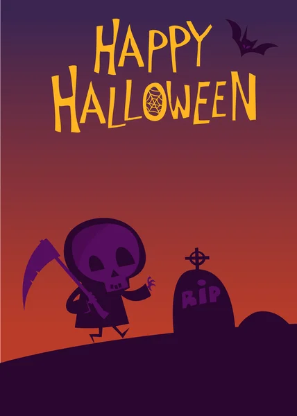 Söta tecknade Liemannen med lie affisch för Halloween-fest — Stock vektor