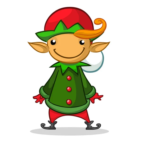 Personaggio elfo di Natale in cappello rosso. Illustrazione del Natale — Vettoriale Stock