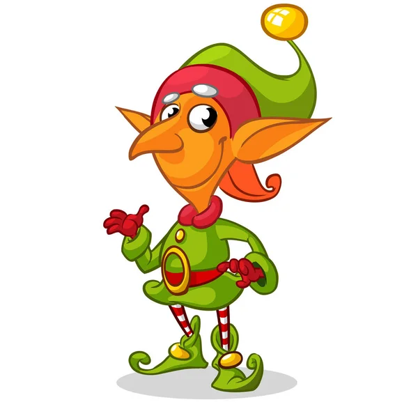 Personagem de duende de Natal em chapéu verde. Ilustração do Natal — Vetor de Stock