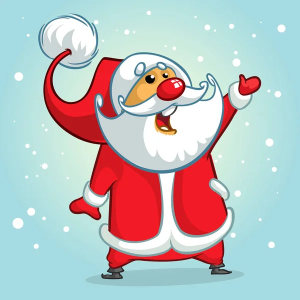 Funny Santa Claus pointing hand. Christmas greeting card background poster. Vector illustration. — Stock Vector