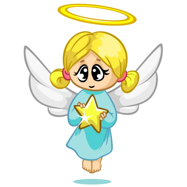 Vector illustration cute Christmas flying angel character — Stock Vector