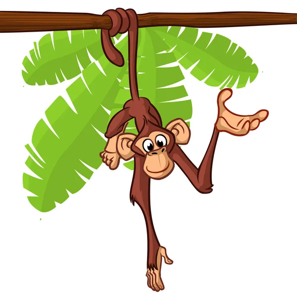 Cute monkey hanging on the tree branch with his tail — Stock Vector