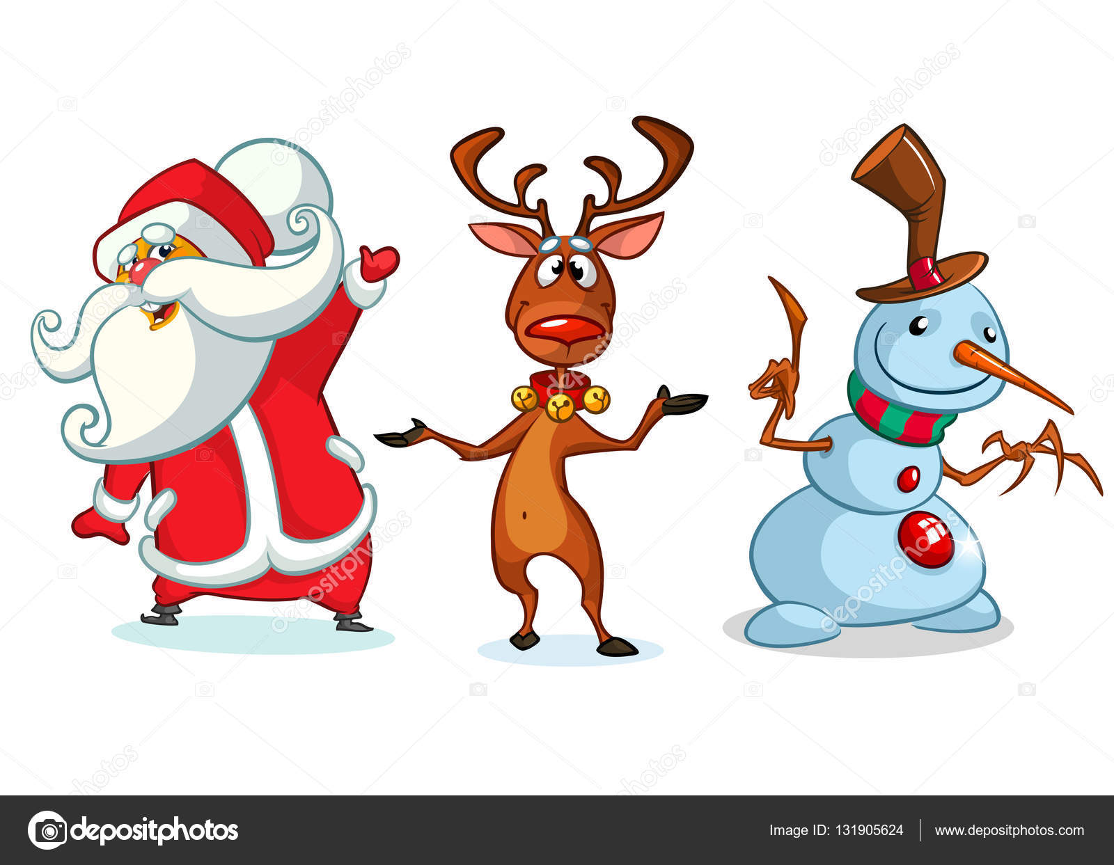 Christmas cartoon characters set. Vector illustration of Christmas  reindeer, snowman and Santa Claus Stock Vector Image by ©  #131905624