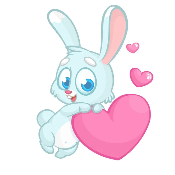 Divertido lindo conejito con corazón amor Vector de dibujos animados. La ilustración se puede utilizar como impresión o tarjeta para el día de San Valentín — Vector de stock