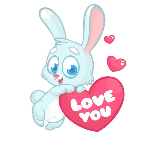 Coelho engraçado dos desenhos animados coelho com coração e texto te amo. Ilustração vetorial —  Vetores de Stock