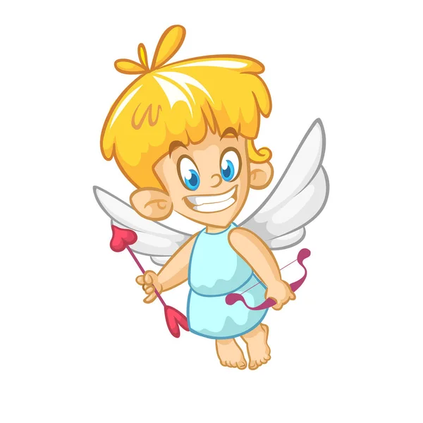 Drôle de personnage de dessin animé Cupidon avec arc et flèche. Illustration vectorielle pour la Saint-Valentin isolée sur blanc. Idéal pour les cartes et la décoration — Image vectorielle