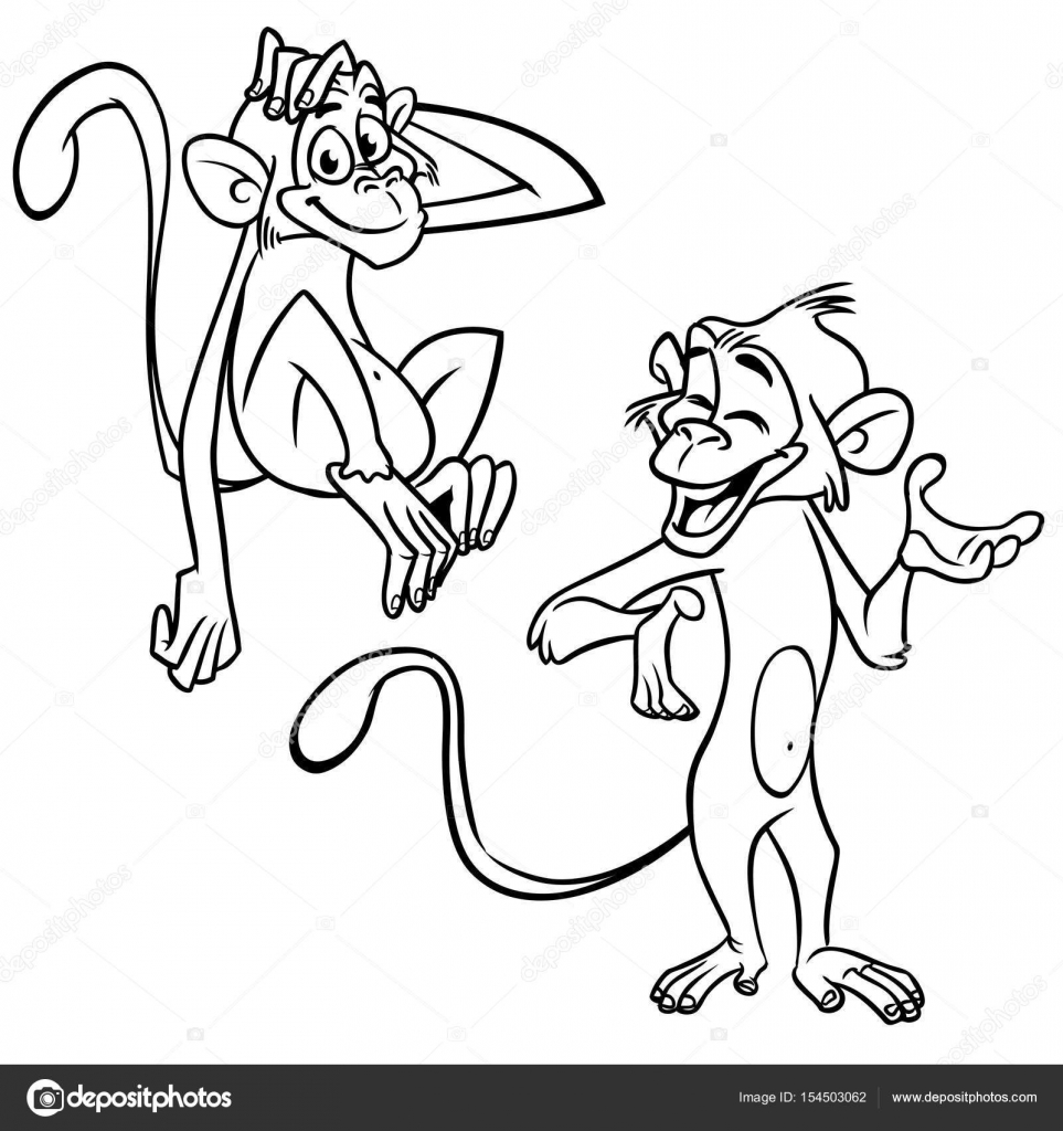 Kleurplaten Dieren Set Cartoon Aap Expressie Vectorillustratie