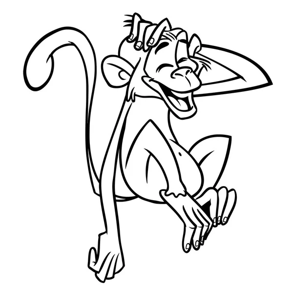 Cartone animato divertente scimpanzé scimmia contorni. Illustrazione vettoriale della linea isolata della mascotte della scimmia — Vettoriale Stock